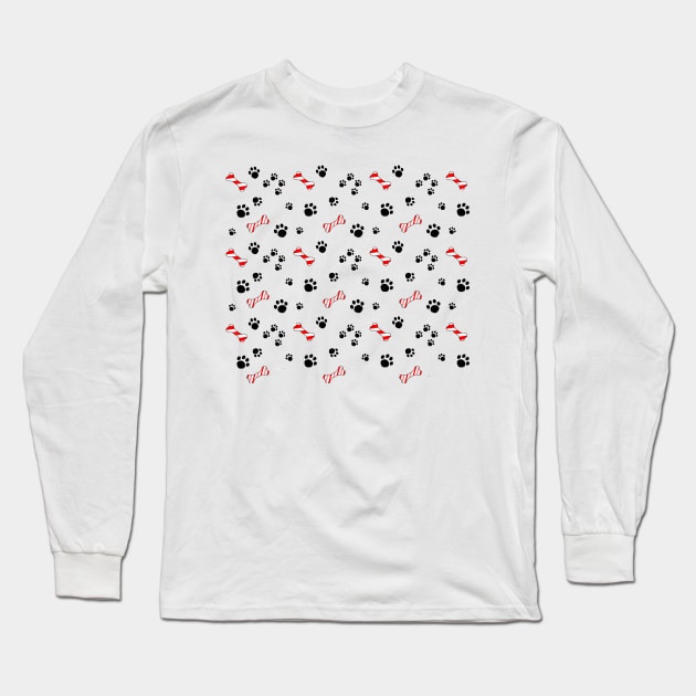 Dog treat candy cane and paw prints. Long Sleeve T-Shirt by CraftCloud